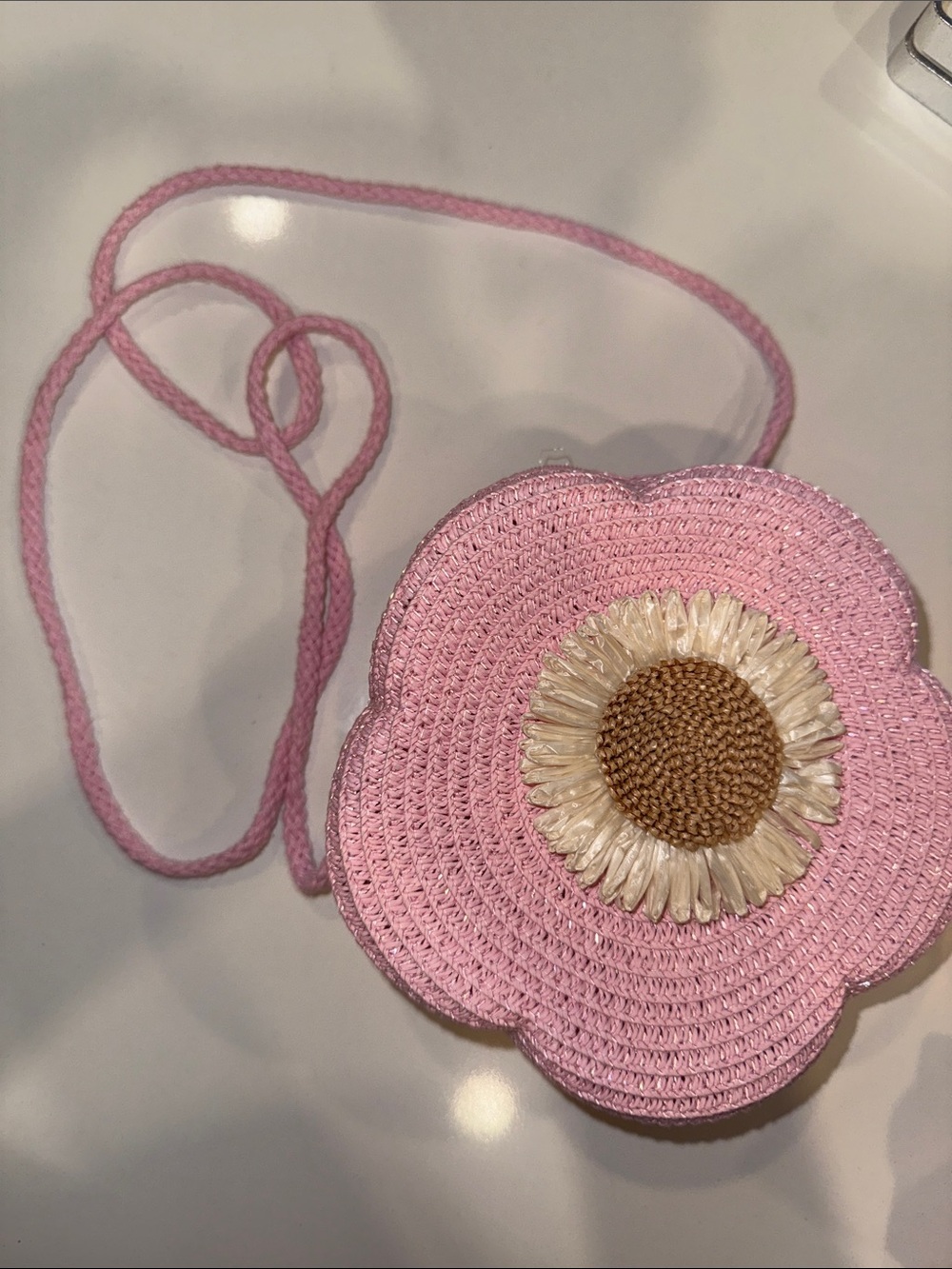 Pink Flower-Shaped Woven Crossbody Bag